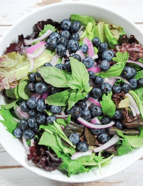 Leafy Green Salad with Blueberries and a Blueberry Basil Vinaigrette