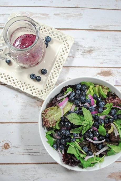 Leafy Green Salad with Blueberries and a Blueberry Basil Vinaigrette