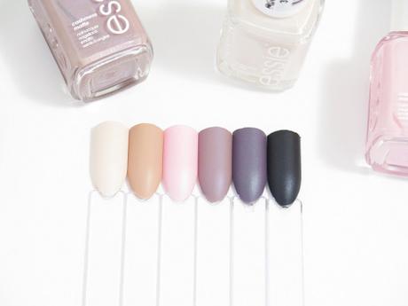 essie cashmere mattes comfy in cashmere, wrap me up, just stitched, all eyes on nude, coat couture, spun in luxe matte nail polish swatches