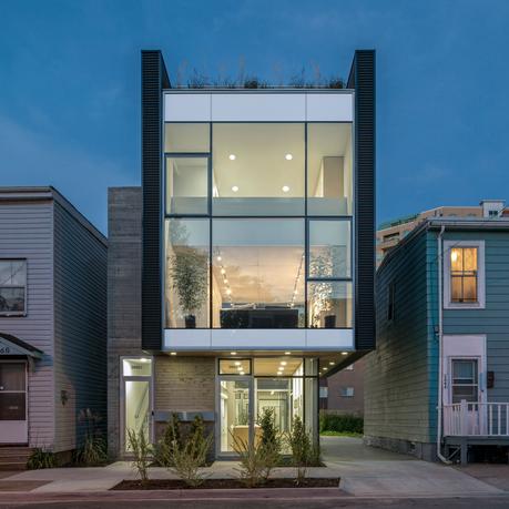Modern live/work building in Halifax with a glass, concrete, and metal facade