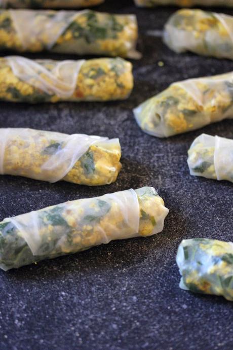 Curried Kale and Tofu Spring Rolls