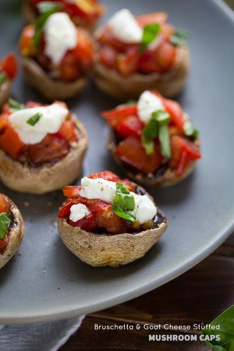 Bruschetta and Goat Cheese Grilled Mushroom Caps | @sweetpeasaffron