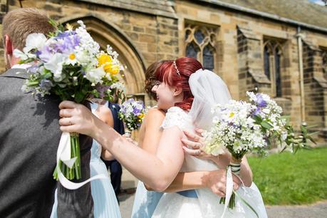 Barmbyfield Barn Wedding Photography St Catherines Church greeting guests