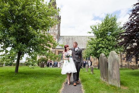 Barmbyfield Barn Wedding Photography St Catherines Church greeting guests
