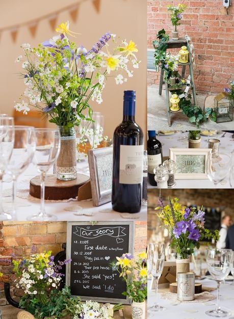 Barmbyfield Barn Wedding Photography Country Chic wedding details with wildflowers