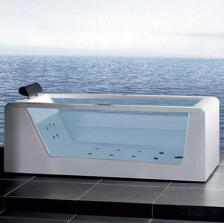 leno modern whirlpool bathtub sleek elegant design style digital LCD hydro therapy massage water bathroom tub transparent glass minimalist