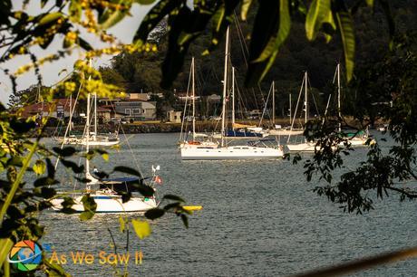 Sailboats in the harbor along the Causeway.