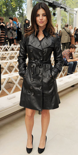 Julia Restoin Roitfeld in Burberry leather trench coat with black pumps. Photo credit: Dave Benett | Getty Images