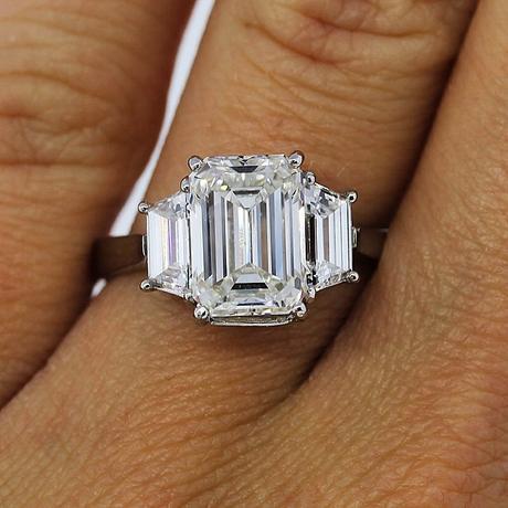 3 stone emerald cut engagement ring