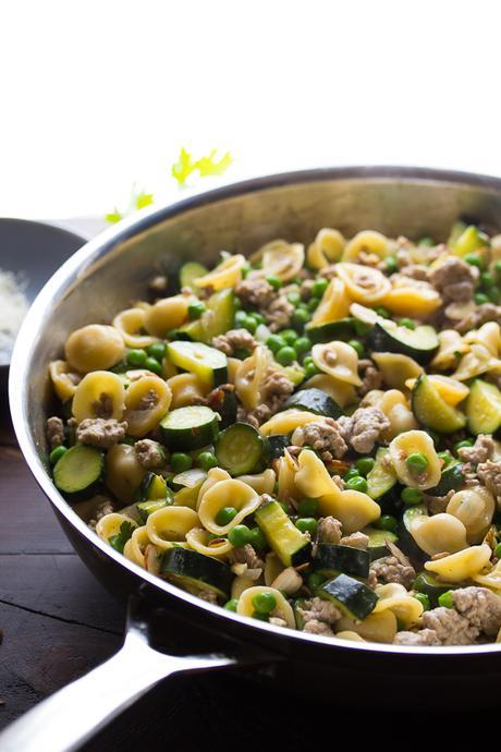 One Pan Orecchiette with Ground Turkey and Zucchini @sweetpeasaffron