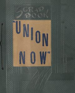 The cover of Ava Helen Pauling's Union Now scrapbook.