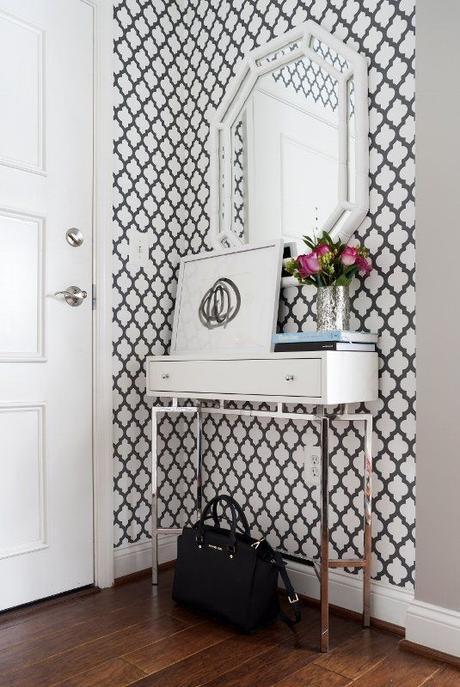 This is cool. Don't like completely wallpapered walls, but an accent corner like this is cool. Nice match with grey walls