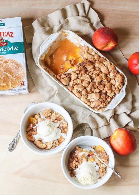 This Peach Snickerdoodle Crumble is made with just 3 ingredients! You'll love this super simple way to highlight your favorite summer stone fruit.