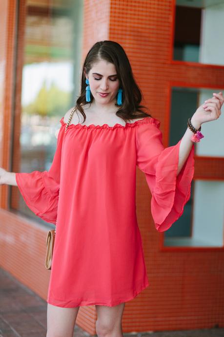 coral-dress-with-flounce-sleeves