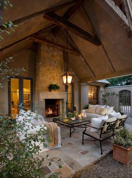 rustic old world covered porch