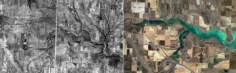 Alberta Historical Orthophotos - Old Man River Dam in 1949-51 (left) and 2013 (right)