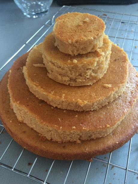 stacking gluten free honey cake circles for beehive theme hidden centre