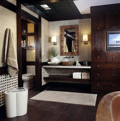 masculine design bathroom decor style decorate wood interior dark wooden texture ideas inspiration modern bathroom double vanity