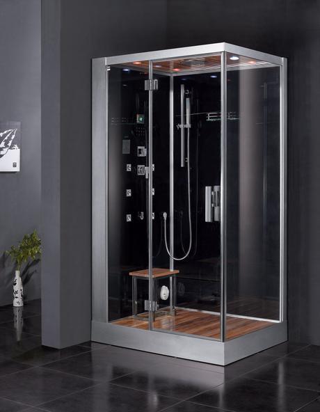 lucius premium steam shower masculine bathroom design ideas inspiration tips advice pictures images full enclosed shower glass wall modern large vanity stone top panel