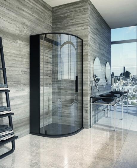 masculine bathroom design style ideas advice tips how to pictures images modern fully enclosed shower ladder dual sink gray gray