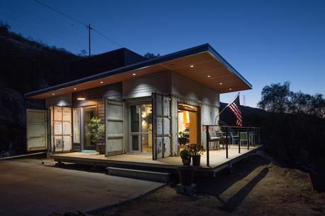 Facade of a rustic shipping container