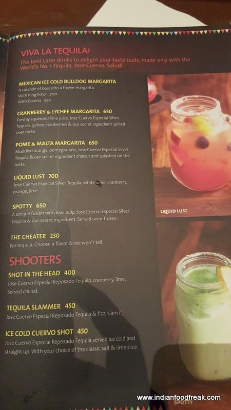 Drinks Menu latin fiesta