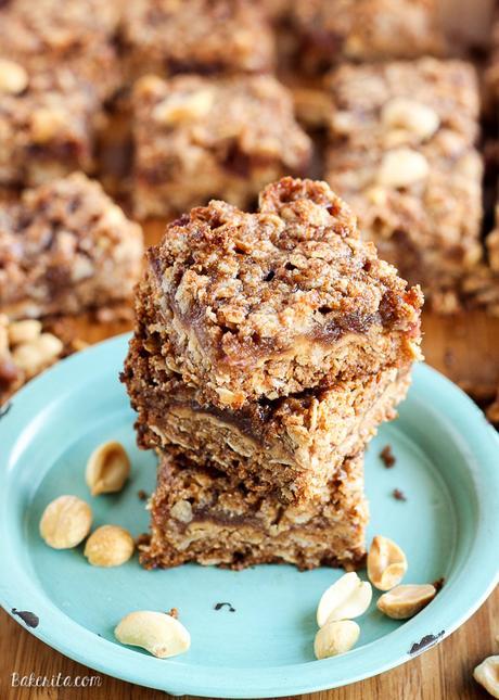 These Peanut Butter & Jelly Crumb Bars have a layer of PB&J in the middle, surrounded by a crunchy oatmeal crust. The bars are gluten-free, vegan, and refined sugar-free.