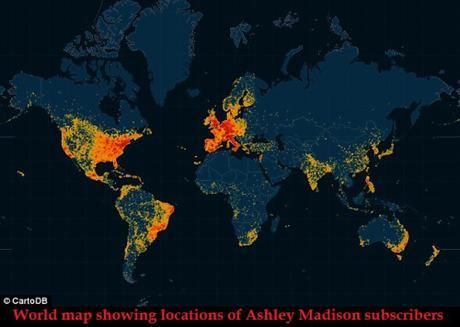 world map of Ashley Madison subscribers