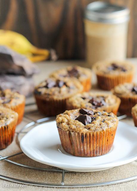 These Paleo Almond Butter Chocolate Chip Banana Muffins taste just like your mom's homemade banana chocolate chip muffins, except with an creamy almond butter filling. They're gluten-free, grain-free, and sugar-free - these muffins are sweetened with only bananas!
