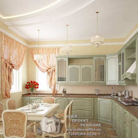 Интерьер кухни с зелеными и персиковыми акцентами : Country style kitchen by Бюро домашних интерьеров