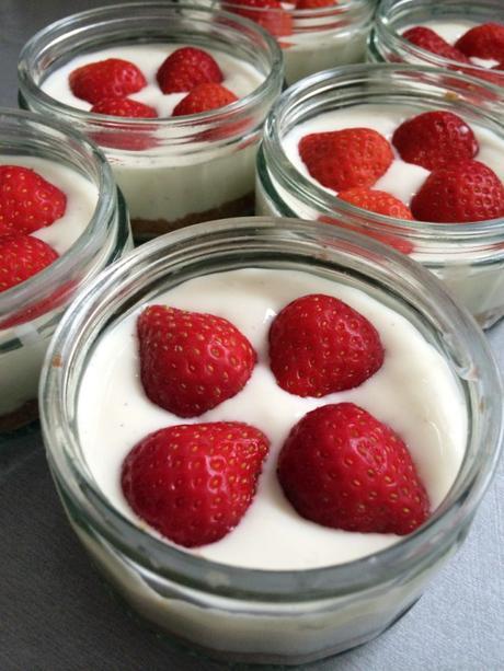 strawberries set into cheesecake easy no bake recipe individal dessert pots
