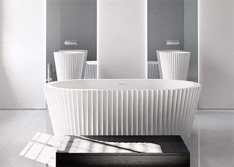 kelly hoppen apaiser bathroom bathtub sink basin free standing collection line design modern minimal vessel Japanese traditional