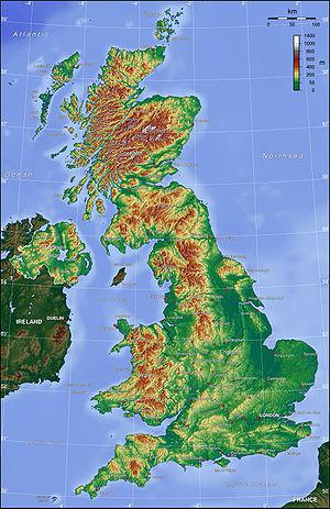 learn english in England: UK topo map