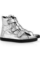 Karl Metallic leather high-top sneakers