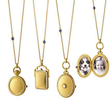 Monica Rich Kosann Pocket Watch Inspired 18k gold and diamond lockets