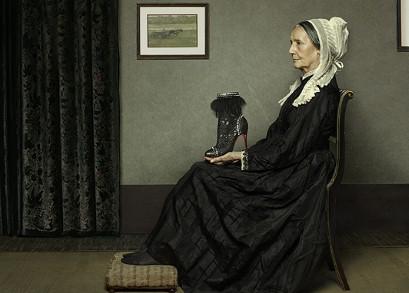 Arrangement in Grey and Black: The Artist's Mother, by James McNeill Whistler, has been given a Louboutin makeover. Under photographer Peter Lipmann’s eye, instead of clutching a hankerchief, Whistler's Mother can be seen holding the fashion-forward ‘Tootsie’ ankle boot (£1,895), adorned with roccia leathers and studded piping.