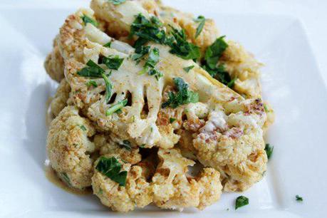 Food: Roasted Cauliflower with Spiced Coconut Milk.