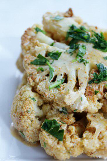 Food: Roasted Cauliflower with Spiced Coconut Milk.