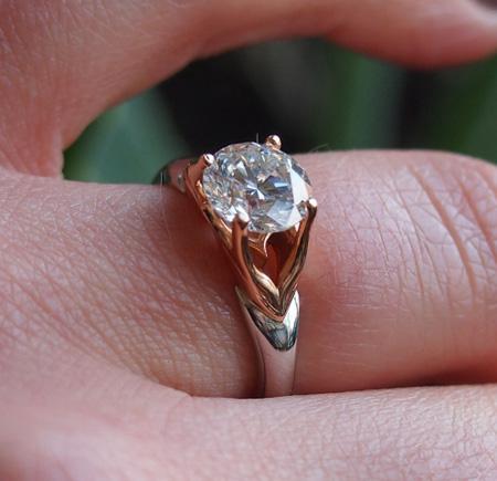 MaeVona Jura engagement ring in rose gold and platinum