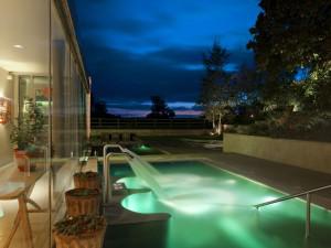 Side shot of hydrotherapy pool at night 1 300x225 Barnsley House The most Coveted Countryside Retreat in the Cotswolds  