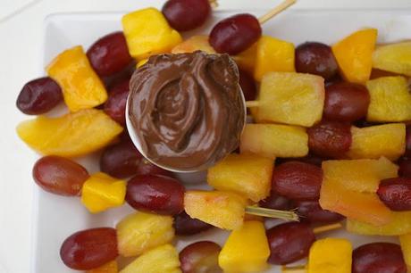 Touchdown Tuesday Fruit Kabobs with Chocolate Sauce