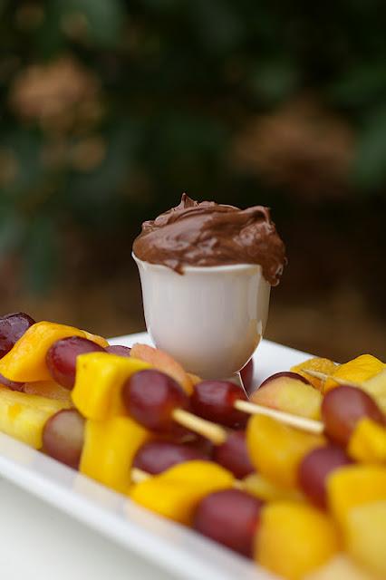 Touchdown Tuesday Fruit Kabobs with Chocolate Sauce