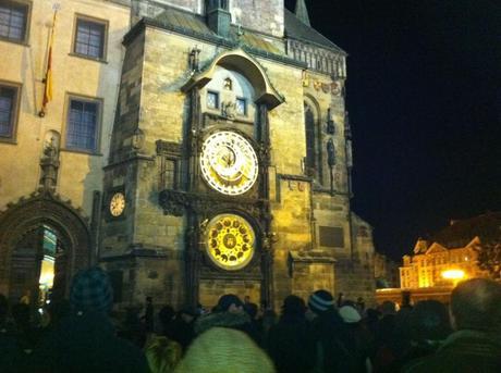 prague at night astronomical clock