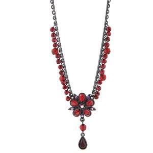Fringed firey red flower necklace