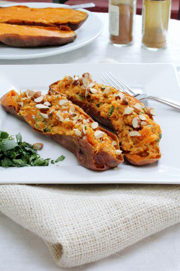 Food: Twice Baked Sweet Potato with Curry and Almonds.