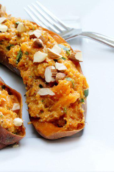 Food: Twice Baked Sweet Potato with Curry and Almonds.