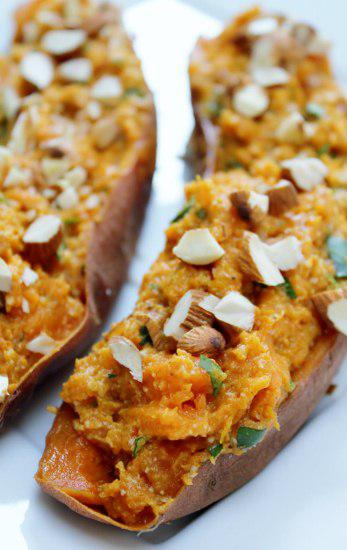 Food: Twice Baked Sweet Potato with Curry and Almonds.