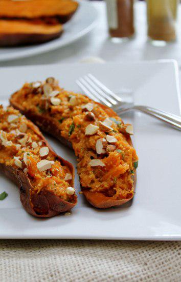 Food: Twice Baked Sweet Potato with Curry and Almonds.