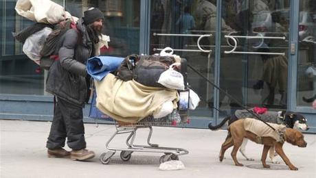 Pets of homeless persons provide companionship and warmth to their owners: image via mnn.com