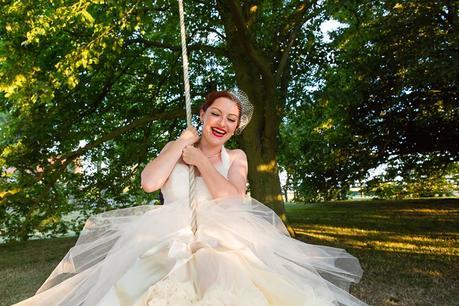 Barmbyfield Barn wedding photography swinging on swing